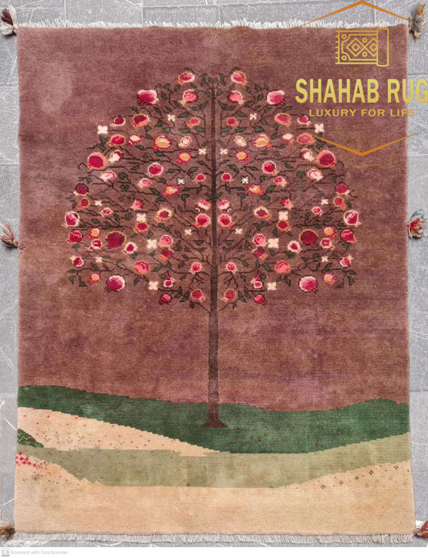 A vibrant Persian Gabbeh rug with bold geometric patterns and a rich, textured pile